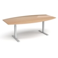 Elev8 Touch radial boardroom table 2400mm x 800/1300mm - silver frame and beech top