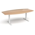 Elev8 Touch radial boardroom table 2400mm x 800/1300mm - white frame and beech top