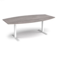 Elev8 Touch radial boardroom table 2400mm x 800/1300mm - white frame and grey oak top