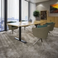 Elev8 Touch radial boardroom table 2400mm x 800/1300mm - white frame and grey oak top