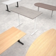 Elev8 Touch radial boardroom table 2400mm x 800/1300mm - white frame and grey oak top