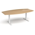 Elev8 Touch radial boardroom table 2400mm x 800/1300mm - white frame and oak top