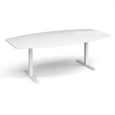 Elev8 Touch radial boardroom table 2400mm x 800/1300mm - white frame and white top