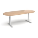 Elev8 Touch radial end boardroom table 2400mm x 1000mm - silver frame and beech top