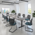 Elev8 Touch radial end boardroom table 2400mm x 1000mm - silver frame and beech top