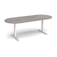 Elev8 Touch radial end boardroom table 2400mm x 1000mm - silver frame and grey oak top