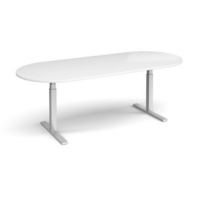 Elev8 Touch radial end boardroom table 2400mm x 1000mm - silver frame and white top