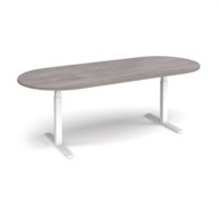 Elev8 Touch radial end boardroom table 2400mm x 1000mm - white frame and grey oak top