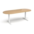Elev8 Touch radial end boardroom table 2400mm x 1000mm - white frame and oak top