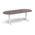 Elev8 Touch radial end boardroom table 2400mm x 1000mm - white frame and walnut top