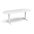 Elev8 Touch radial end boardroom table 2400mm x 1000mm - white frame and white top