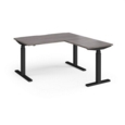 Elev8 Touch sit-stand desk 1400mm x 800mm with 800mm return desk - black frame and grey oak top