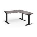 Elev8 Touch sit-stand desk 1400mm x 800mm with 800mm return desk - black frame and grey oak top