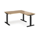 Elev8 Touch sit-stand desk 1400mm x 800mm with 800mm return desk - black frame and oak top