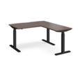 Elev8 Touch sit-stand desk 1400mm x 800mm with 800mm return desk - black frame and walnut top