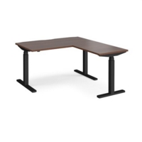 Elev8 Touch sit-stand desk 1400mm x 800mm with 800mm return desk - black frame and walnut top