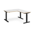 Elev8 Touch sit-stand desk 1400mm x 800mm with 800mm return desk - black frame and white top with oak edge