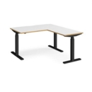 Elev8 Touch sit-stand desk 1400mm x 800mm with 800mm return desk - black frame and white top with oak edge