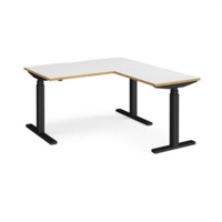 Elev8 Touch sit-stand desk 1400mm x 800mm with 800mm return desk - black frame and white top with oak edge