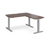 Elev8 Touch sit-stand desk 1400mm x 800mm with 800mm return desk - silver frame and walnut top