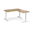 Elev8 Touch sit-stand desk 1400mm x 800mm with 800mm return desk - white frame and oak top