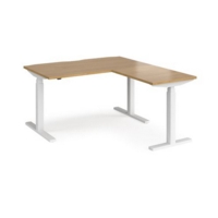 Elev8 Touch sit-stand desk 1400mm x 800mm with 800mm return desk - white frame and oak top