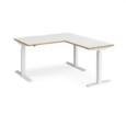 Elev8 Touch sit-stand desk 1400mm x 800mm with 800mm return desk - white frame and white top with oak edge