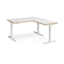 Elev8 Touch sit-stand desk 1400mm x 800mm with 800mm return desk - white frame and white top with oak edge
