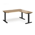 Elev8 Touch sit-stand desk 1600mm x 800mm with 800mm return desk - black frame and oak top