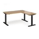 Elev8 Touch sit-stand desk 1600mm x 800mm with 800mm return desk - black frame and oak top