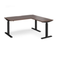 Elev8 Touch sit-stand desk 1600mm x 800mm with 800mm return desk - black frame and walnut top