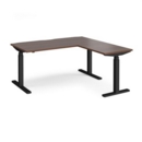 Elev8 Touch sit-stand desk 1600mm x 800mm with 800mm return desk - black frame and walnut top
