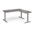 Elev8 Touch sit-stand desk 1600mm x 800mm with 800mm return desk - silver frame and grey oak top