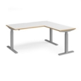 Elev8 Touch sit-stand desk 1600mm x 800mm with 800mm return desk - silver frame and white top with oak edge