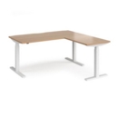 Elev8 Touch sit-stand desk 1600mm x 800mm with 800mm return desk - white frame and beech top