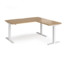 Elev8 Touch sit-stand desk 1600mm x 800mm with 800mm return desk - white frame and oak top