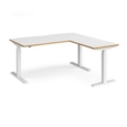 Elev8 Touch sit-stand desk 1600mm x 800mm with 800mm return desk - white frame and white top with oak edge