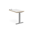 Elev8 Touch sit-stand return desk 600mm x 800mm - silver frame and white top with oak edge