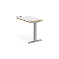 Elev8 Touch sit-stand return desk 600mm x 800mm - silver frame and white top with oak edge