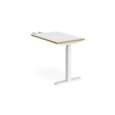Elev8 Touch sit-stand return desk 600mm x 800mm - white frame and white top with oak edge