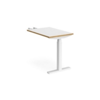 Elev8 Touch sit-stand return desk 600mm x 800mm - white frame and white top with oak edge