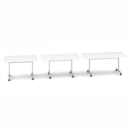 Rectangular fliptop meeting table with silver frame 1600mm x 800mm - white
