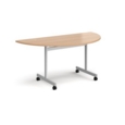 Semi circular fliptop meeting table with silver frame 1600mm x 800mm - beech