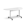 Semi circular fliptop meeting table with silver frame 1600mm x 800mm - white