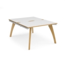 Fuze back to back desks 1200mm x 1600mm - white frame and white top with oak edging