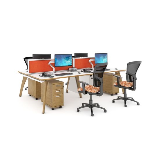 Fuze starter units back to back 1400mm x 1600mm - white frame and grey oak top