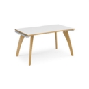 Fuze single desk 1400mm x 800mm - white frame and white top with oak edging