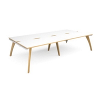 Fuze double back to back desks 3200mm x 1600mm - white frame and white top with oak edging