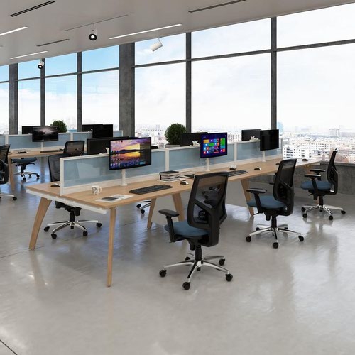 Fuze triple back to back desks 3600mm x 1600mm - white frame and grey oak top