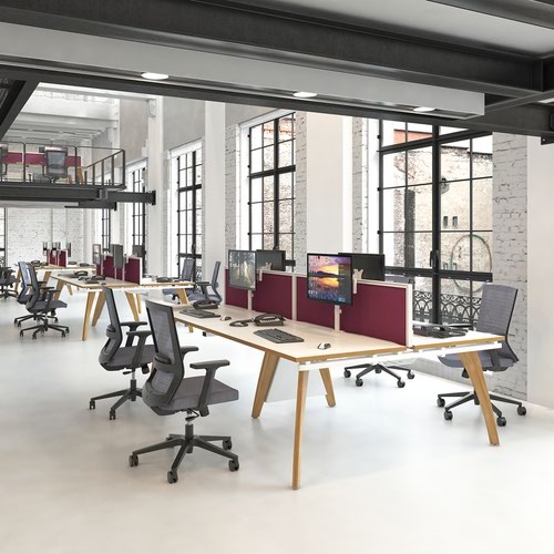 Fuze triple back to back desks 3600mm x 1600mm - white frame and oak top